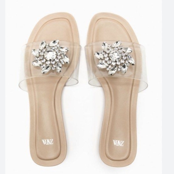 Zara Embellished Flat Vinyl Slip-On Fashion Sandals Women Size 7.5 - Picture 7 of 14